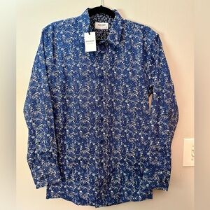 NWT DUCHAMP LONDON FLORAL BUTTON-DOWN L/S SHIRT w/ALL-OVER-PRINT SMALL
